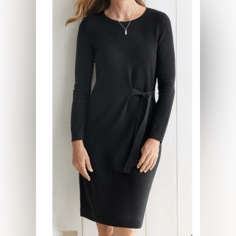 Talbots Dress Womens Midi Black Metallic Sparkle Sweater Faux Wrap Party New XL